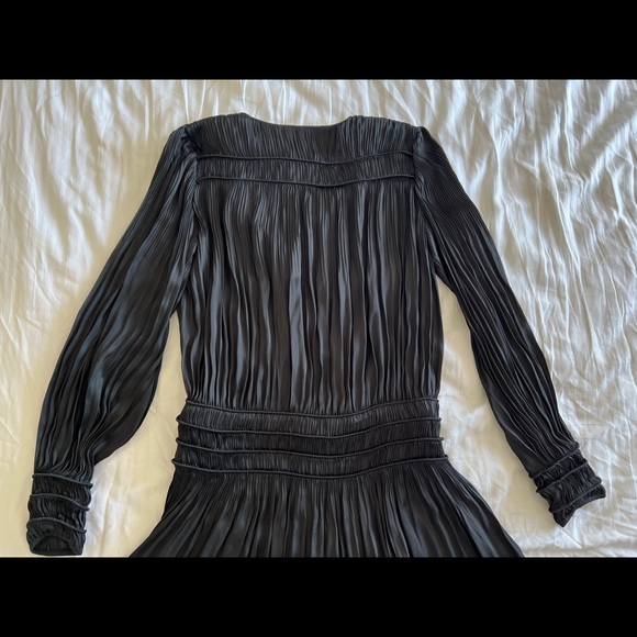 FRAME Women’s Pleated Pleat V Neck Long Sleeve Dress Smocked Black Size XS New - Picture 15 of 16